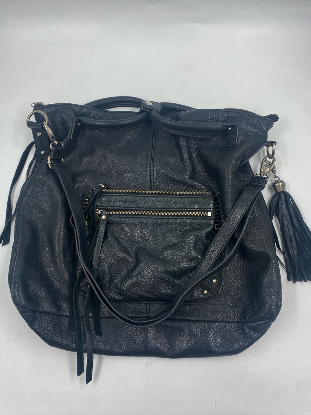 VTG Y2K Lucky Brand Leather Hobo Bag Tote Convertible Crossbody Purse Black EUC